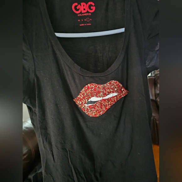 G by Guess Womens Sequin Lips T-shirt L T-shirt Preowned - Picture 6 of 8